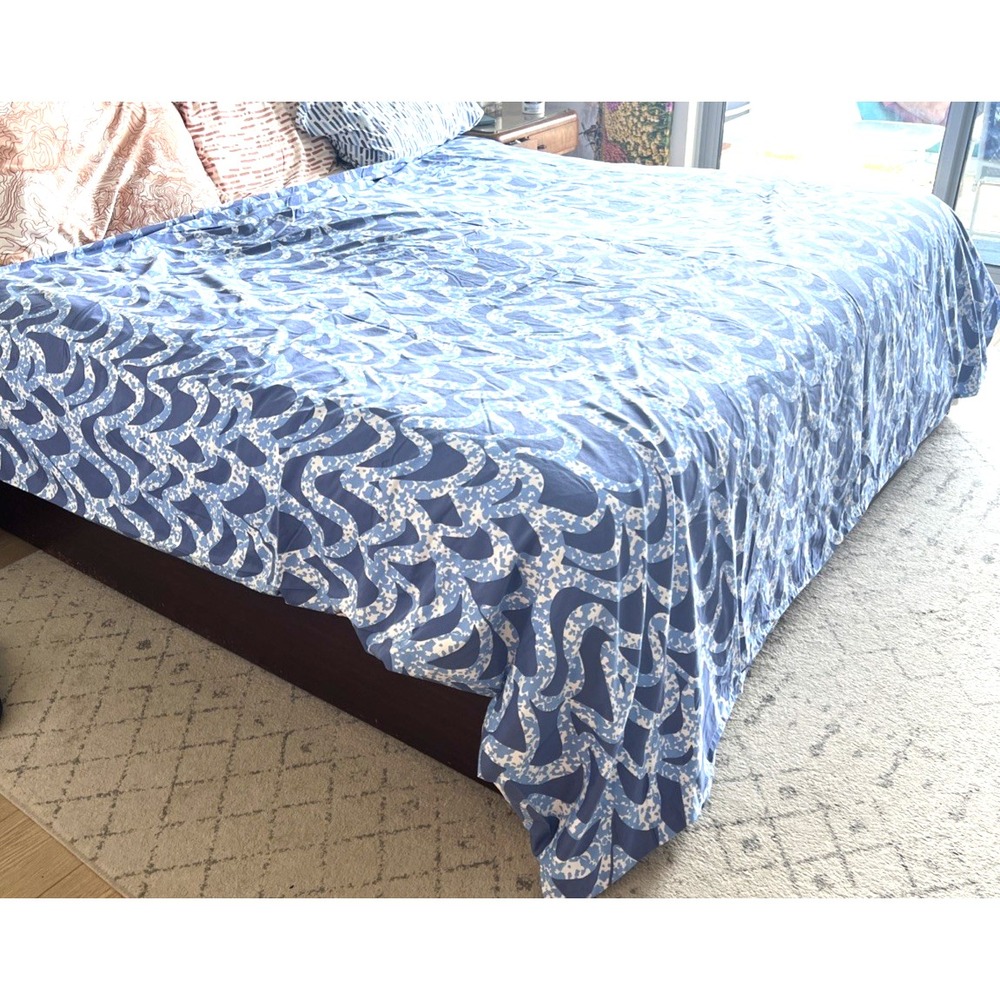 BROOKLINEN King Duvet Cover 100% Cotton Modern Abstract "Wave" Pattern Blue